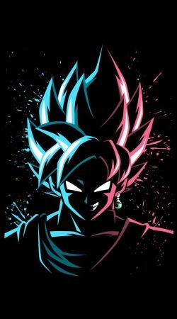 Black Goku Face Art Blue and pink hair