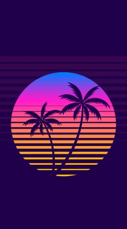 Classic retro 80s style tropical sunset