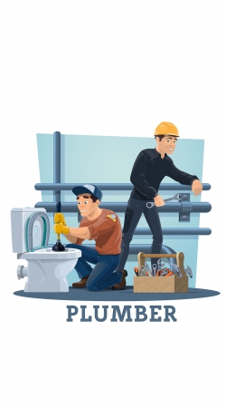 Plumbers with work tools